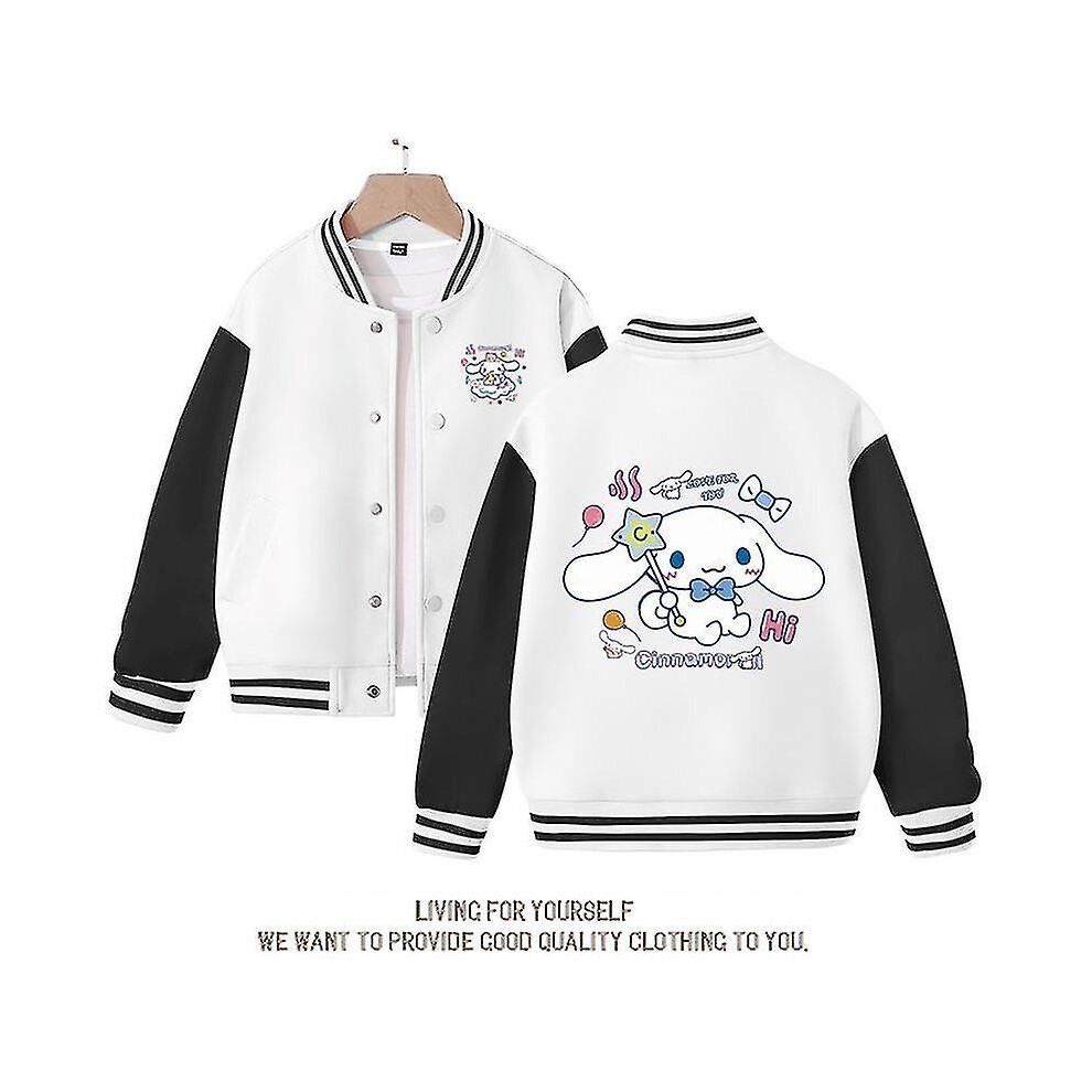 (white, 160) Spring/autumn Sanrio Children's Jacket Cinnamoroll Coats Cute Anime Cartoon Kawaii Loose Sports Baseball Clothes Birthday Gift
