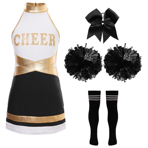 (ablack, 14) YONGHS Kids Girls Sleeveless Cheerleading Outfits School