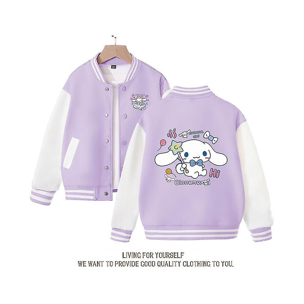 (lilac colour, 160) Spring/autumn Sanrio Children's Jacket Cinnamoroll Coats Cute Anime Cartoon Kawaii Loose Sports Baseball Clothes Birthday Gift