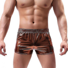 (Coffee, XL) Men's Sexy Metallic Shiny Boxer Shorts Sparkly Rave Hot Short Pants With Pockets