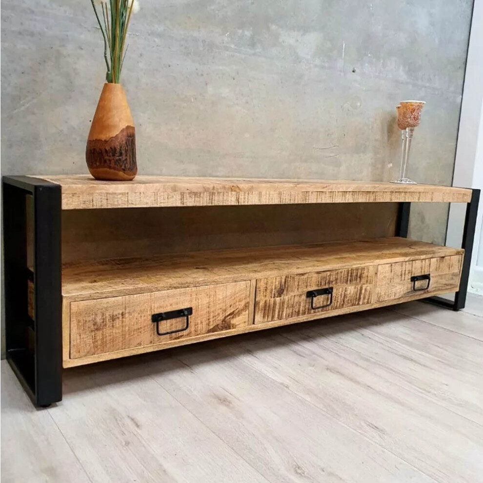 Industrial Style Tv Stand 3 Drawer Media Storage Unit Cabinet Rustic