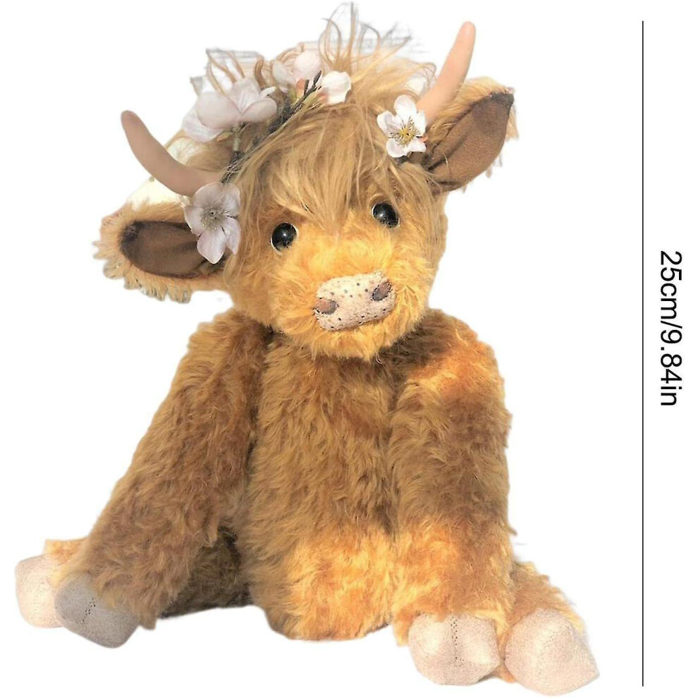 (Brown) Highland Cow Stuffed Animals Realistic Cow Plush Toy Soft Cuddly Farm Toys Gift For Adults Kids Brown