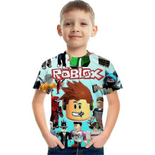 (A, 8-9 Years) Kids Roblox 3d Print Crew Neck T-shirt Summer Short Sleeve Cartoon Tees Tops For Boys Girls Fans