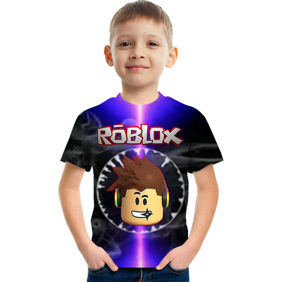 (B, 8-9 Years) Kids Roblox 3d Print Crew Neck T-shirt Summer Short Sleeve Cartoon Tees Tops For Boys Girls Fans