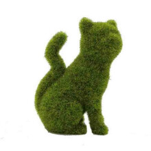 Wabjtam Faux Boxwood Garden Cat Garden Statue Green Simulation Flocking Cat Courtyard Sculpture