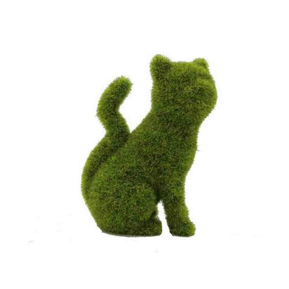 New Wabjtam Faux Boxwood Garden Cat Garden Statue Simulation Flocking Cat Courtyard Sculpture Green