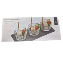 Set Of 3 Round Ribbed Glass Bowls Slate Tray Dishwasher Safe