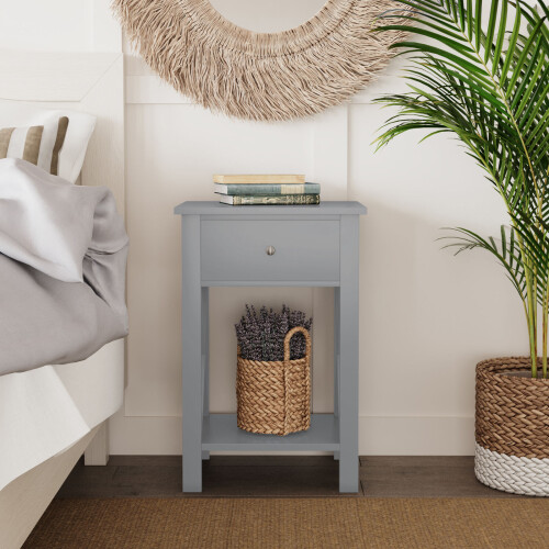 URBN Living (2x Grey) Wooden 1-Drawer Bedside Sofa Side End Table X-Frame Nightstand with Storage Shelf 2