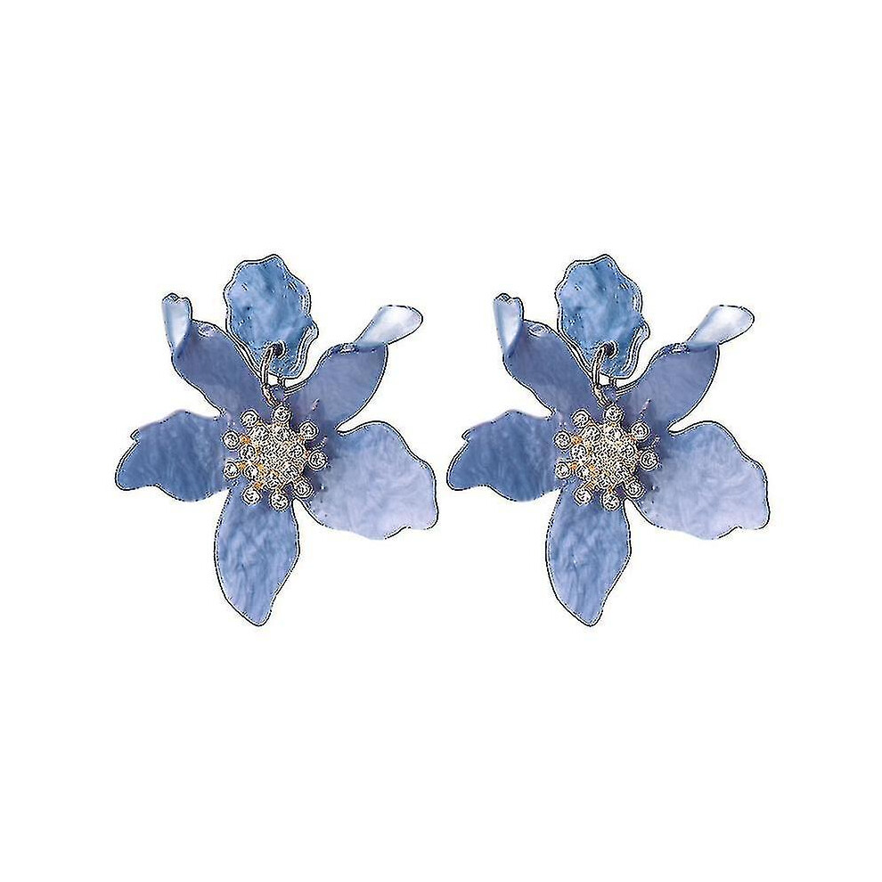 (Blue) Resin Acrylic Flower Dangle Earrings - Exaggerated European And American Style Big Flower Blue