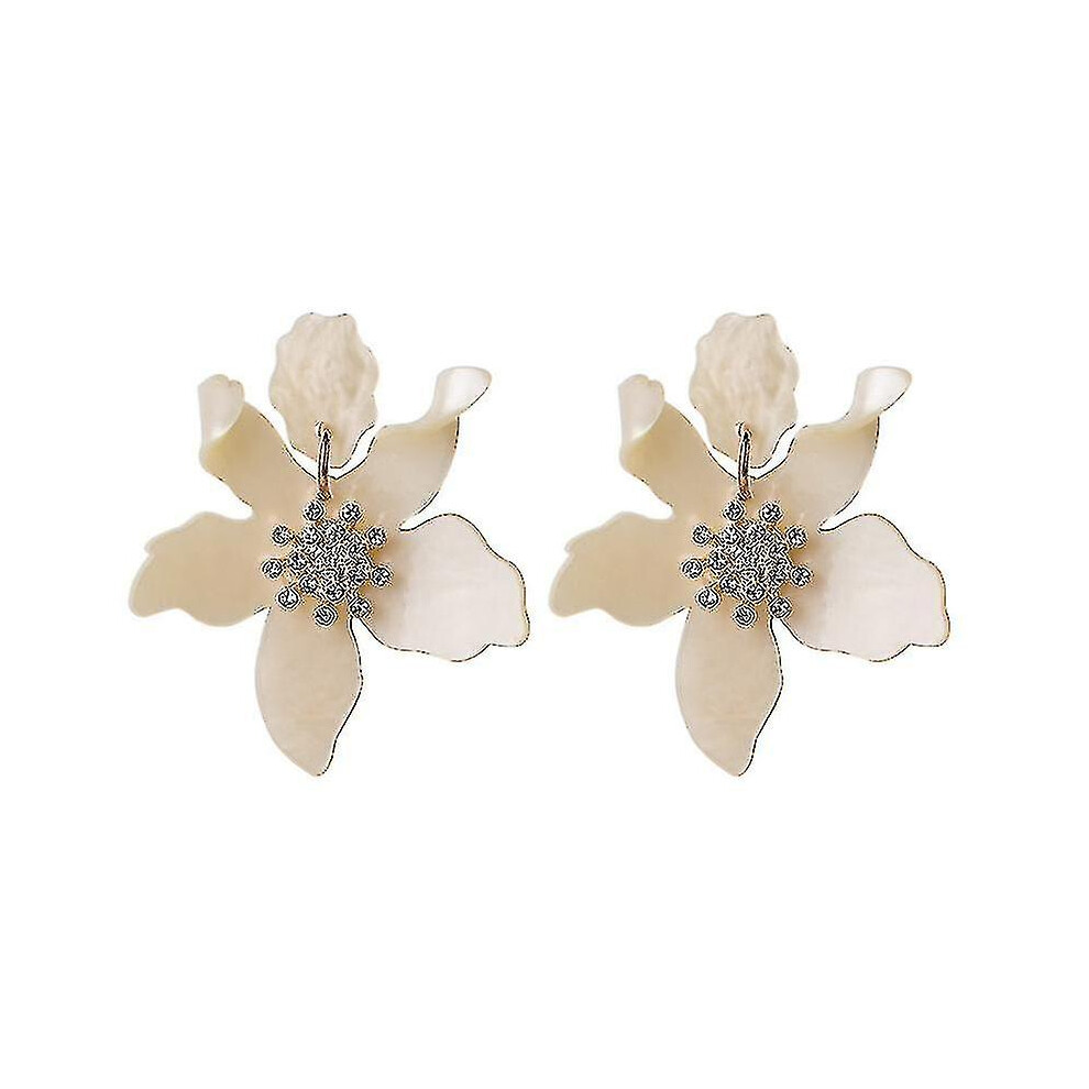 (Milk ) Resin Acrylic Flower Dangle Earrings - Exaggerated European And American Style Big Flower White