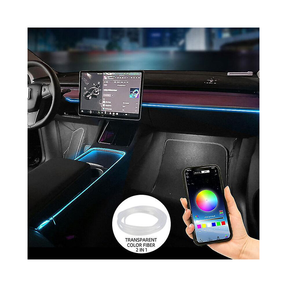 (Transparent 1In2 4M) For Tesla Model 3 Y Car Neon S Ambient Auto Led Strip S App Control Center Console Dashboard Accessories Light