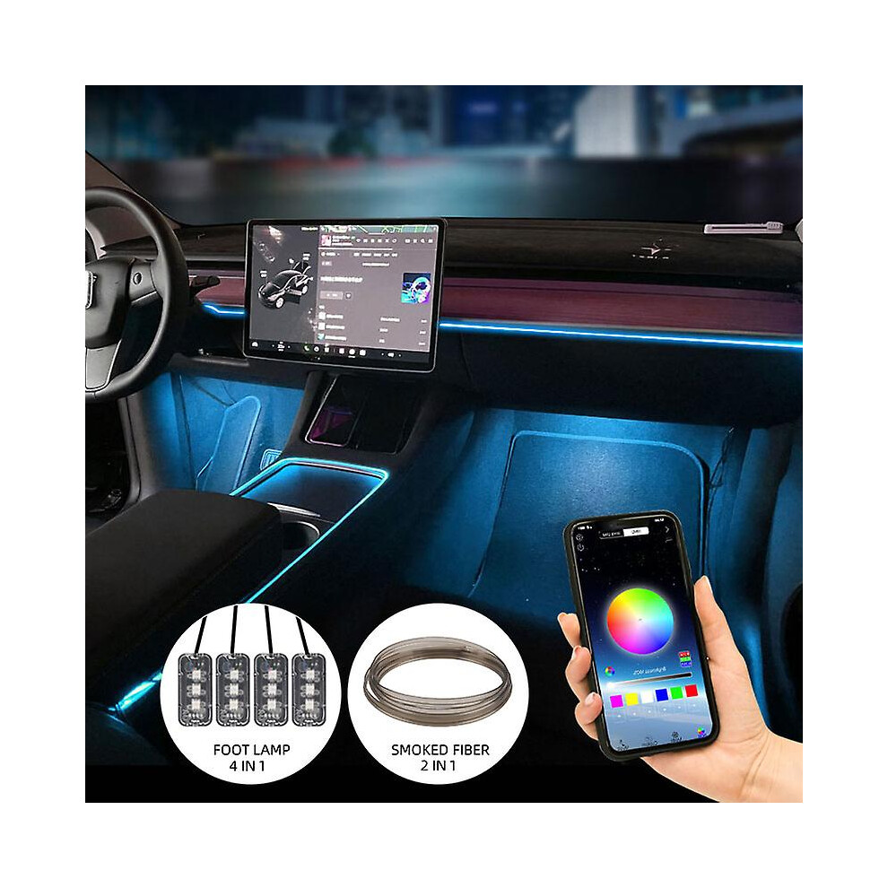 (Smoked 1In4 4M) For Tesla Model 3 Y Car Neon S Ambient Auto Led Strip S App Control Center Console Dashboard Accessories Light
