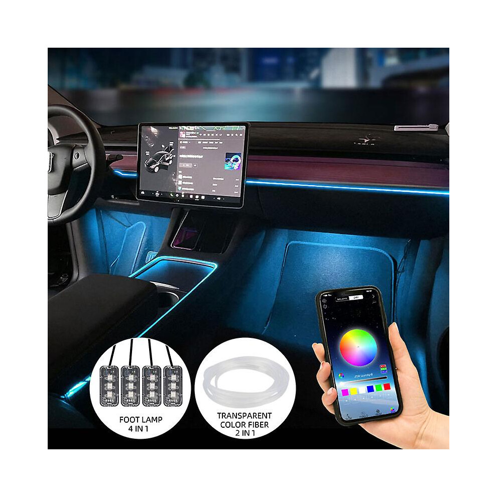 (Transparent 1In4 4M) For Tesla Model 3 Y Car Neon S Ambient Auto Led Strip S App Control Center Console Dashboard Accessories Light