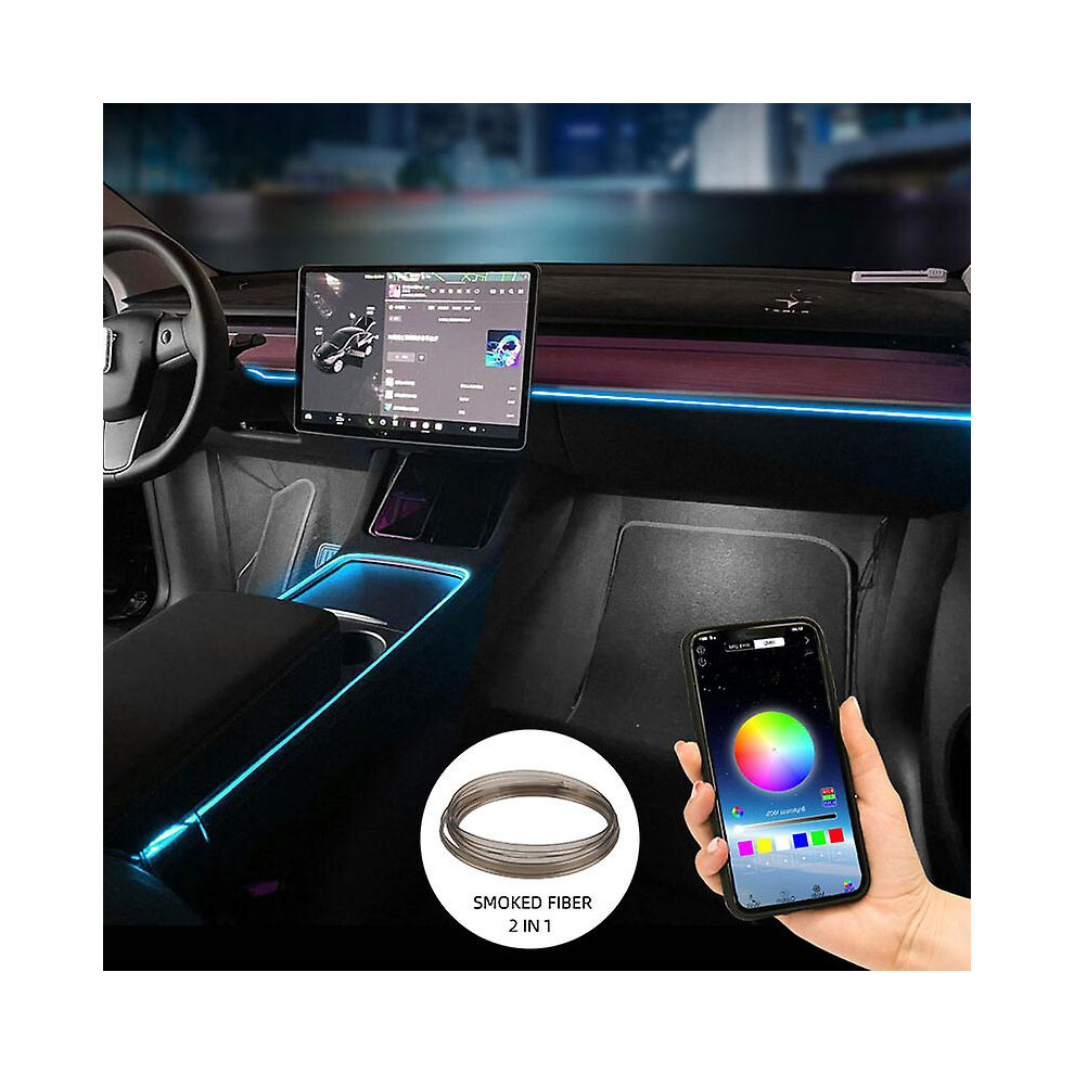 (Smoked 1In2 4M) For Tesla Model 3 Y Car Neon S Ambient Auto Led Strip S App Control Center Console Dashboard Accessories Light
