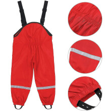 (128, Red) Unisex Children's Rain Dungarees Windproof And Waterproof Mud Trousers