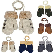 (Blue) Autumn And Winter Baby Gloves Children's Gloves Winter Wool Knitted Gloves Children Warm Rope Mittens 1to3 Years