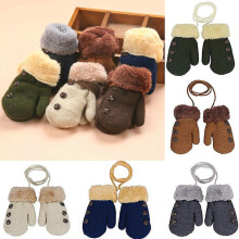 (Black) Autumn And Winter Baby Gloves Children's Gloves Winter Wool Knitted Gloves Children Warm Rope Mittens 1to3 Years