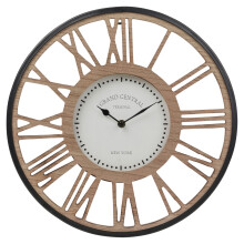 40cm Wood & Black Metal Mural Clock Extra Large Rustic Open Face Roman Numerals
