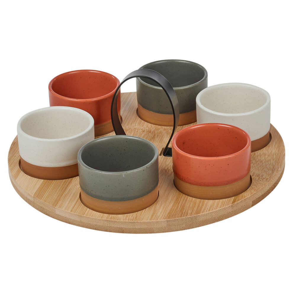 7 Pcs Ceramic Snack Bowls & Wooden Dish Board Serving Dip Set Party Sauce Nibbles