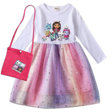 (Khaki, 140(kids 9-10Years)) Gabby Cats Baby Girl Dresses Kids Gabbys Doll House Clothes Carnival Cosplay Costume Children Long Sleeve Casual Dress With Bag