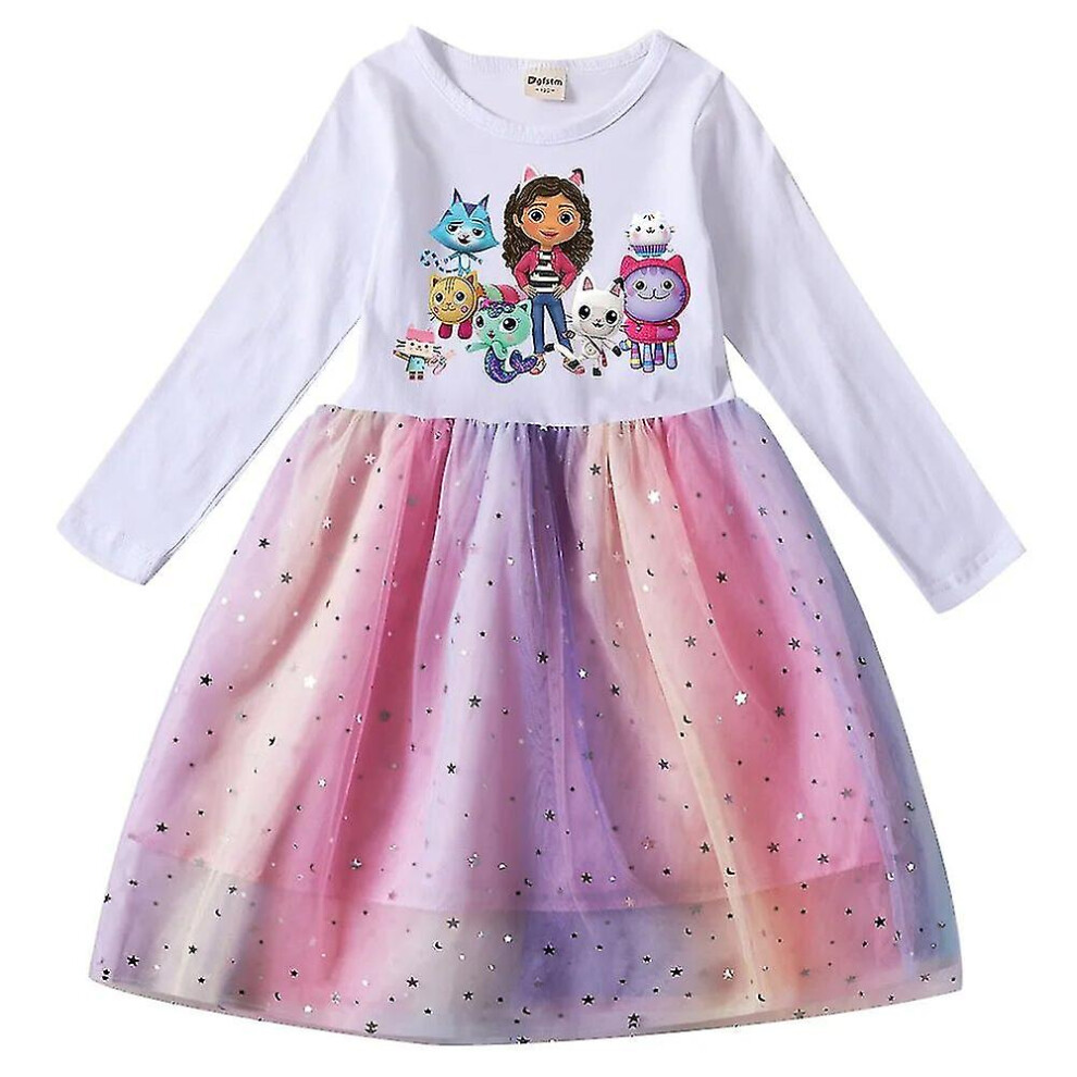 (Pink, 110(kids 3-4Years)) Gabby Cats Baby Girl Dresses Kids Gabbys Doll House Clothes Carnival Cosplay Costume Children Long Sleeve Casual Dress With Bag