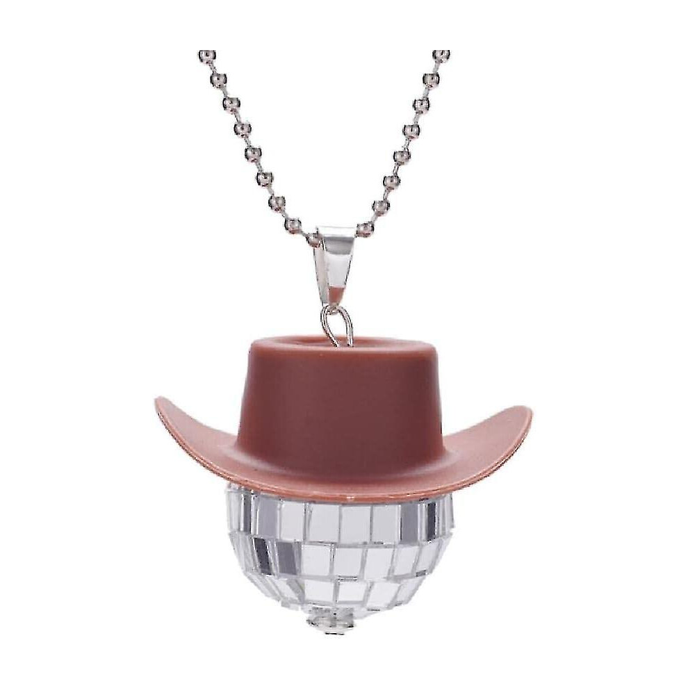 (Brown) Disco Ball Car Accessory, Disco Mirror Ornament, Disco Cowboy Hat Accessory, Car Disco Charm, Disco Ball For Car Cute Accessories Brown
