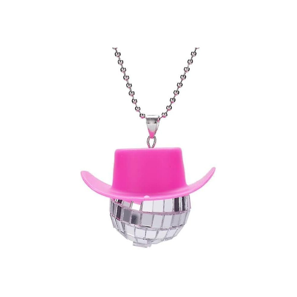 (Pink) Disco Ball Car Accessory, Disco Mirror Ornament, Disco Cowboy Hat Accessory, Car Disco Charm, Disco Ball For Car Cute Accessories Pink