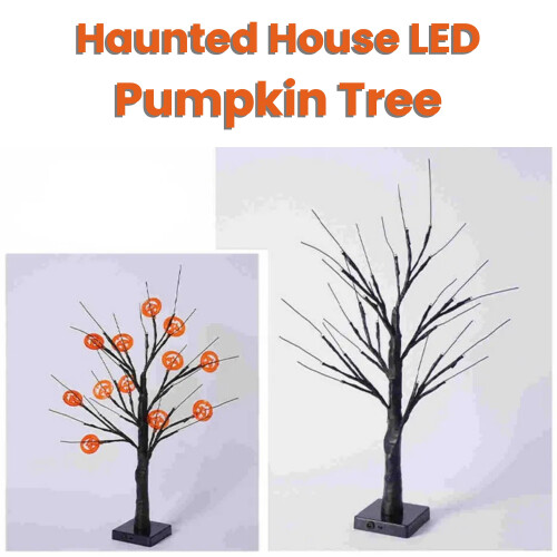 LED Pumpkin Tree, Xmas Halloween Decorations Lighted Birch Tree with LED Pumpkin 1