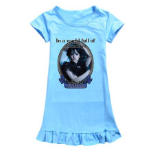 (Light Blue, 7-8 Years) 7-12 Years Kids Girls Wednesday The Addams Family Sleep Dress Short Sleeve Nightdress Gifts