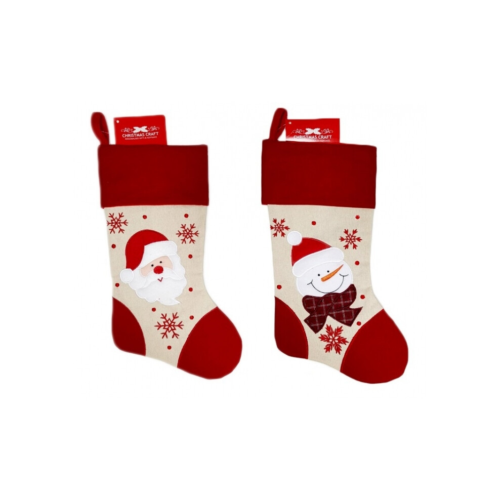 (Santa) Christmas Stocking - Red & Cream