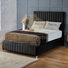 (Black Plush(No Mattress), 4ft Small Double(No Gaslift)) Plush Velvet Bed Frame Vertical Lines Panel With Mattress Gas Lift Storage