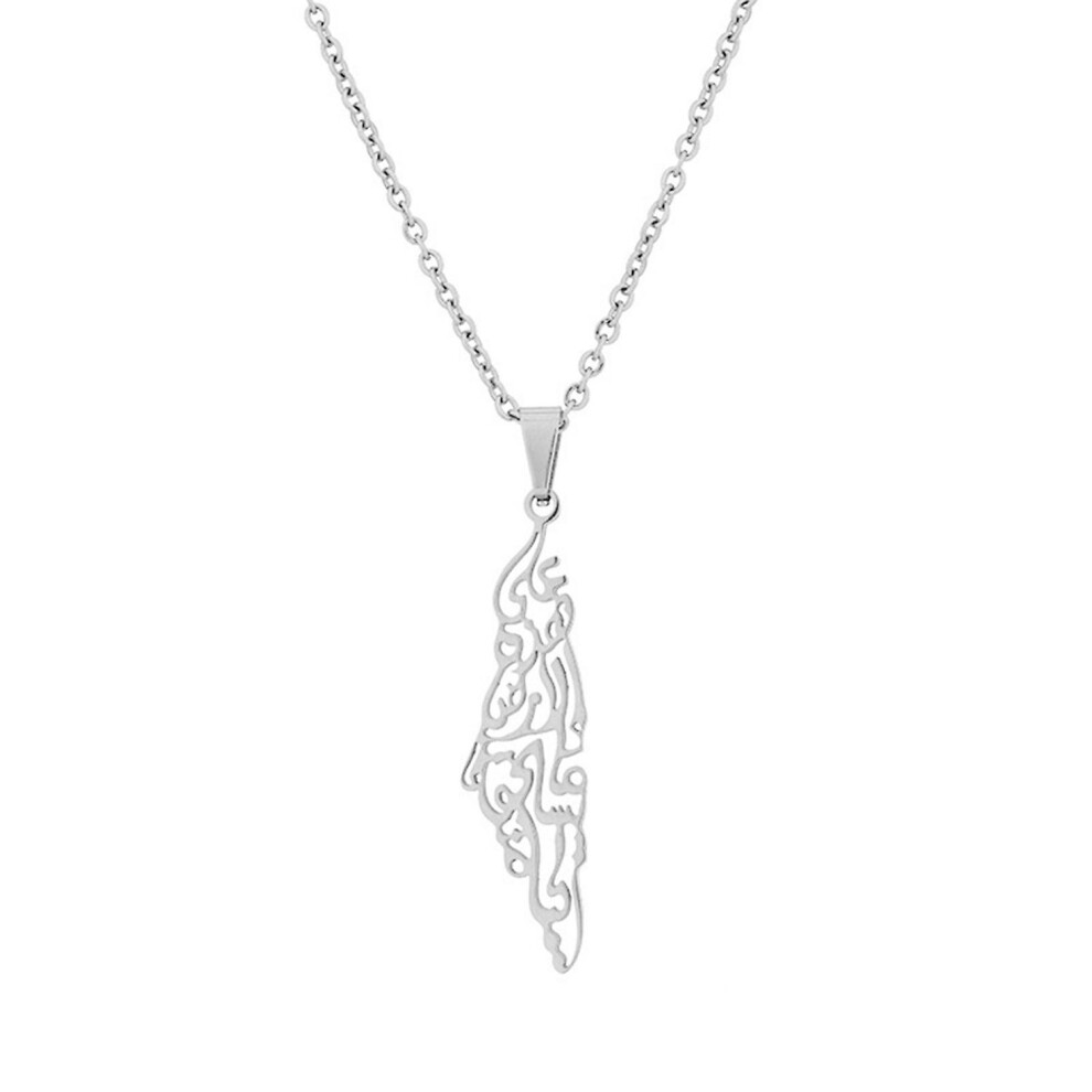 (Silver) Zhouba Palestine Israel Outline Map Pendant Necklace Palestine Country Map Geometric Charm Necklace Silver