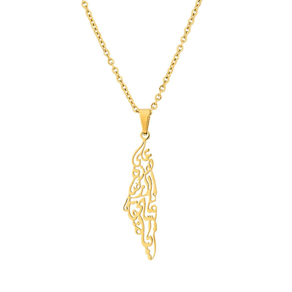 (Gold) Zhouba Palestine Israel Outline Map Pendant Necklace Palestine Country Map Geometric Charm Necklace Gold
