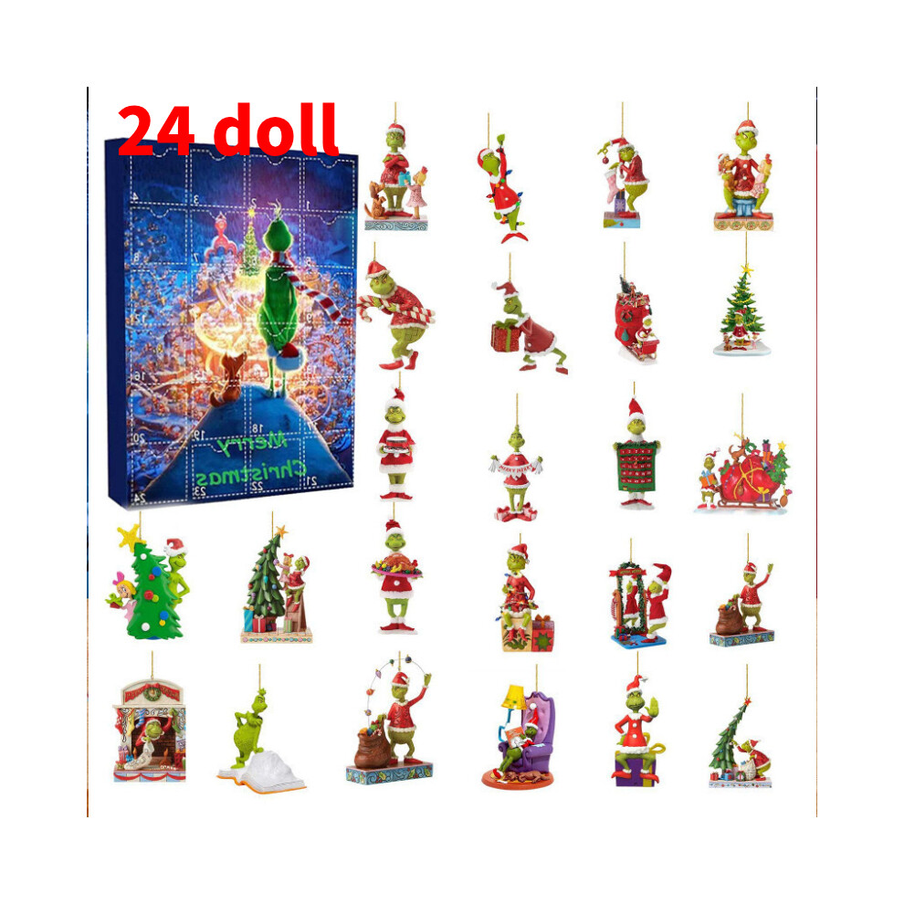 (Style B) Christmas Grinch Advent Calendar Countdown Blind Box 24 Xmas Gifts Surprise Toy