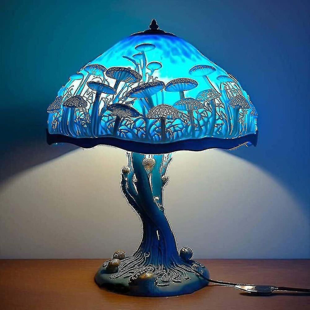 (C) Mushrooms Stained Glass Plant Series Table Lamp, Vintage Desk Lamps Handmade Night Light(hs)