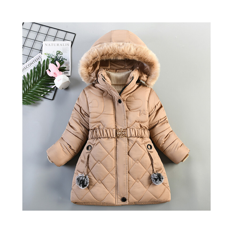 (khaki, 110(3-4)) Winter Sherpa Coat Snowsuit Toddler Warm Fleece Puffer Down Parka Jacket with Faux Fur Hood Pompom