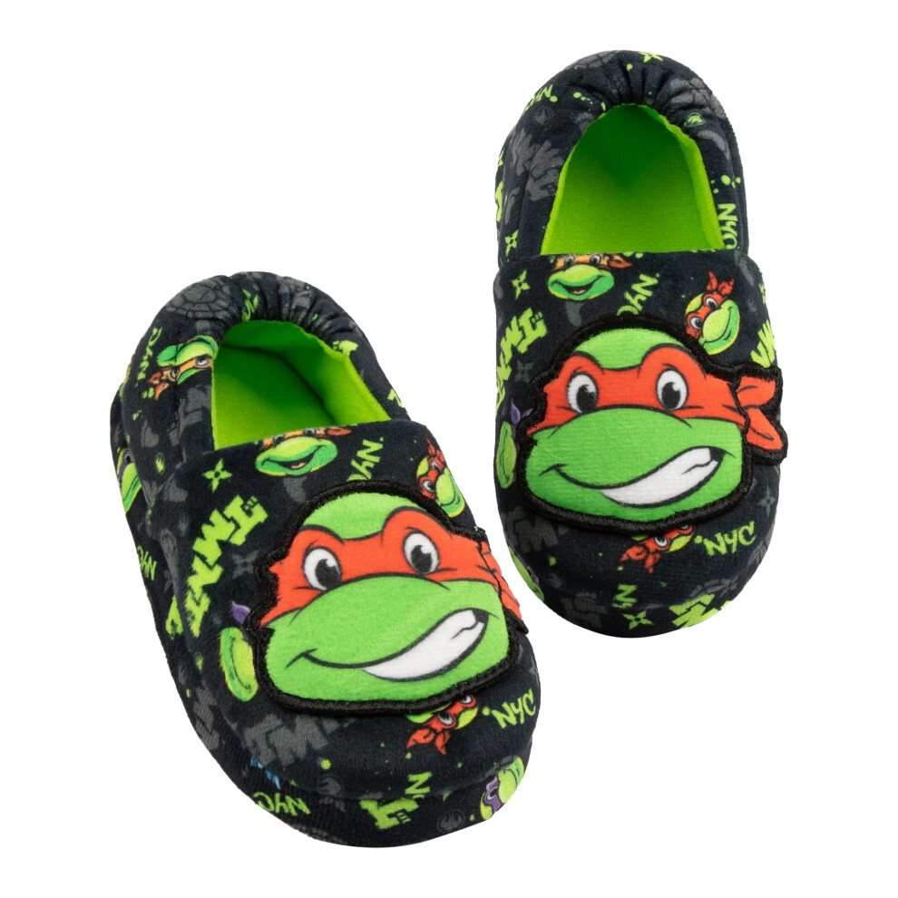 (13 UK Child, Black/Green) Teenage Mutant Ninja Turtles Childrens/Kids Raphael Slippers