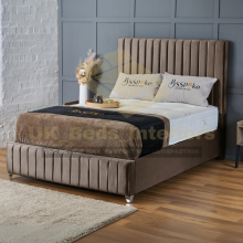 (Mink Plush(No Mattress), 4ft Small Double(No Gaslift)) Plush Velvet Bed Frame Vertical Lines Panel With Mattress Gas Lift Storage