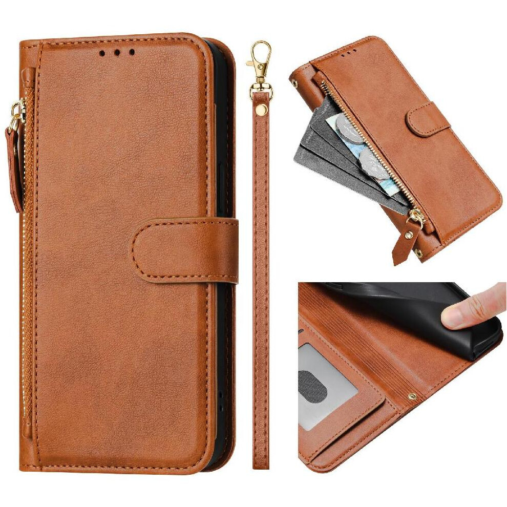 (Brown) Flip Case For Hmd Pulse Pu Leather Magnetic Zipper Card Holder Brown 764762837754