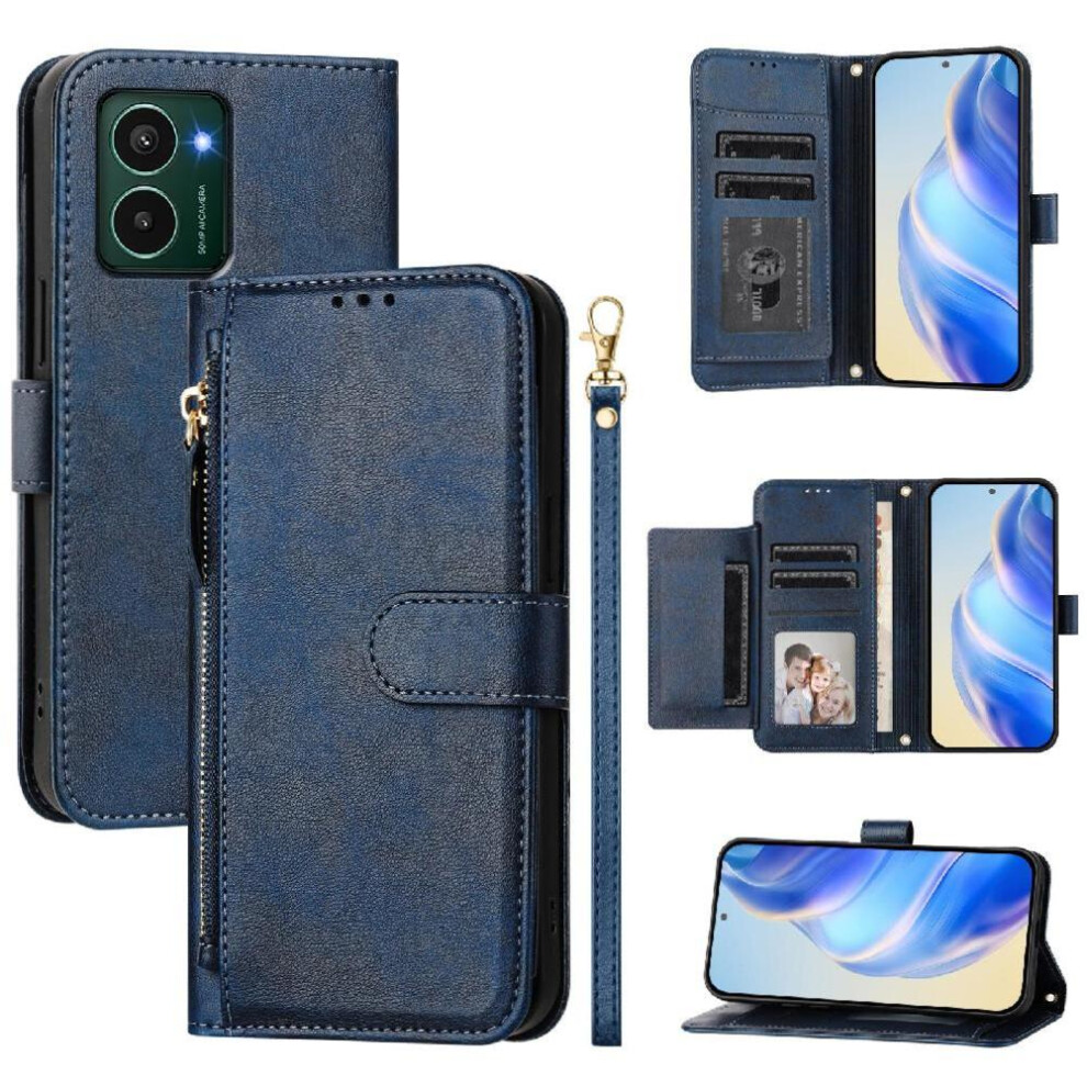(Blue) Flip Case For Hmd Pulse Plus Pu Leather Magnetic Card Holder Zipper Blue 764762837778
