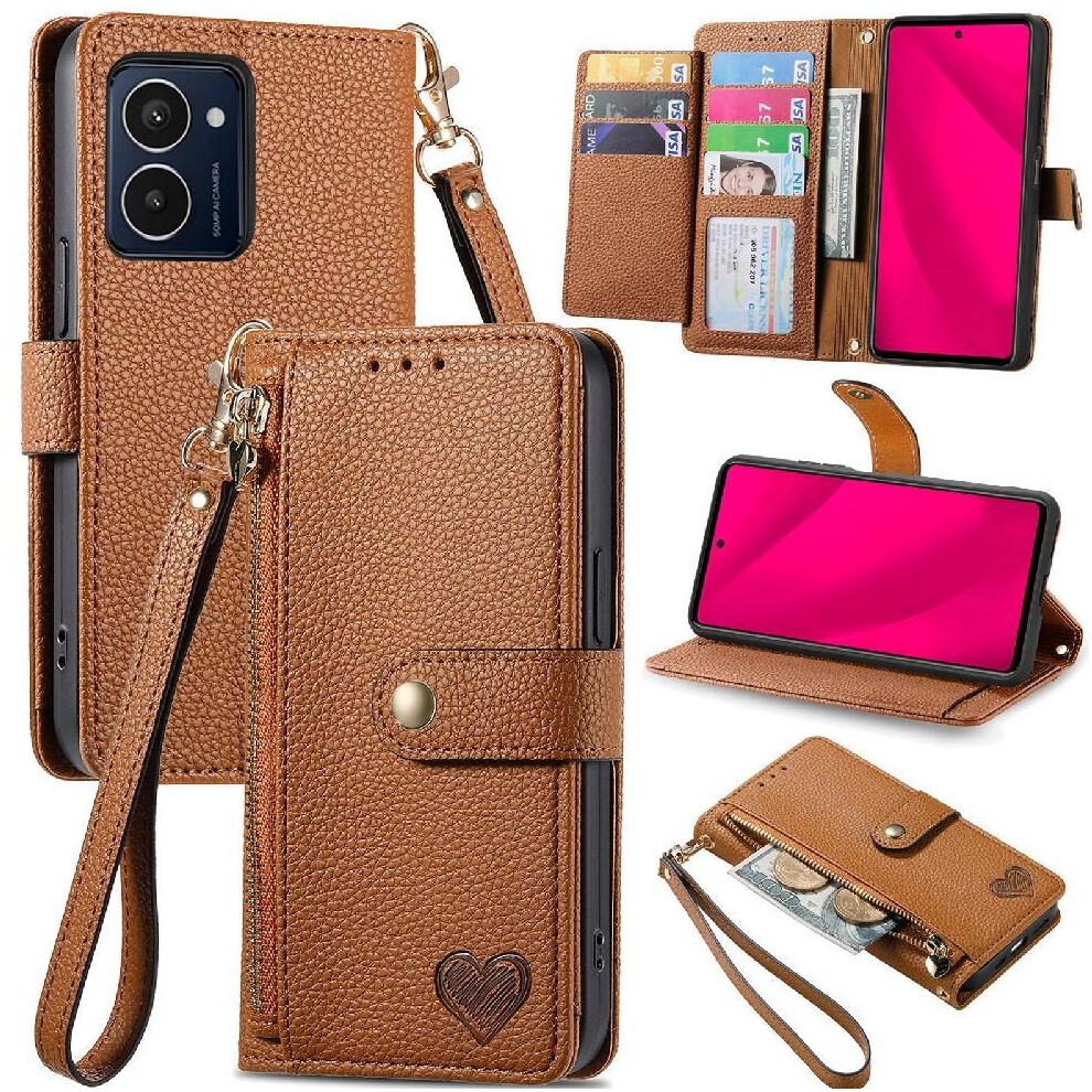 (Brown) Flip Case For Hmd Pulse Pro Leather Case Wallet Love Shockproof Zipper Brown 764549241699