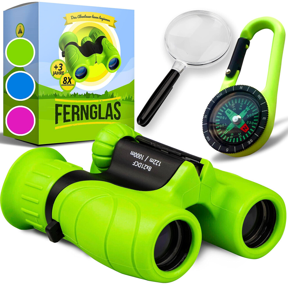 Children's Binoculars With High Magnification (8 X 21) - Comprehensive Set With Magnifying Glass