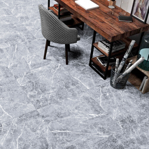 Living And Home 48 Pcs Grey Marble Self-Adhesive Floor Planks - Peel & Stick PVC Flooring Tiles, 45.72cm x 45.72cm, 2mm Thick 1