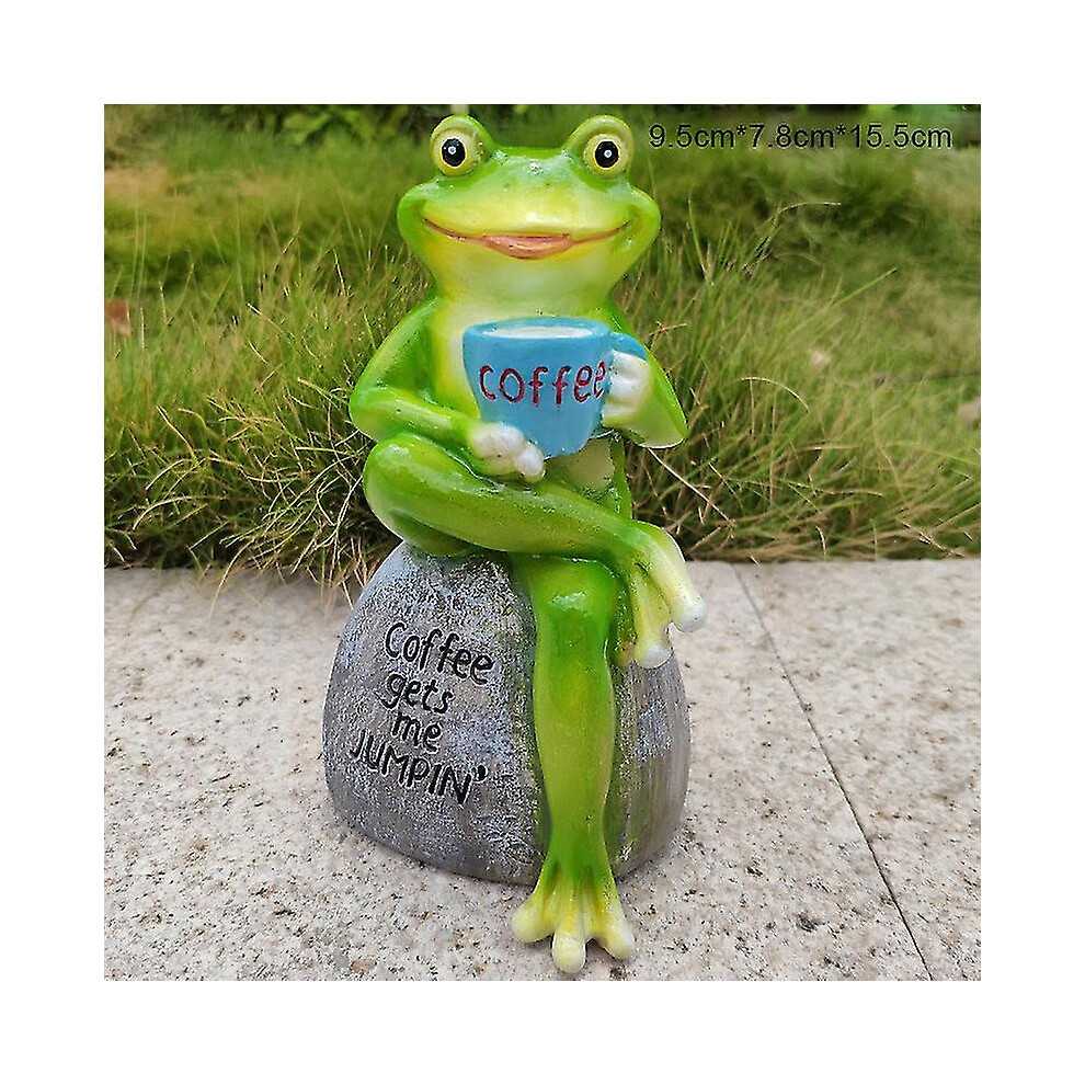 (Frog Rice Cup) Resin Frogs Garden Decor Statues For Yard And Garden Indoor Outdoor Decoration White
