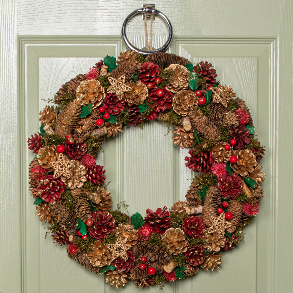 Samuel Alexander 50cm Red Christmas Wreath with Berries and Pinecones - Image 5