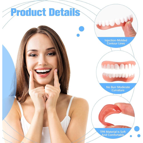 Veneer Dentures Set, 2pack Upper And Lower False Teeth, Bright White Shade, Comfortable 2