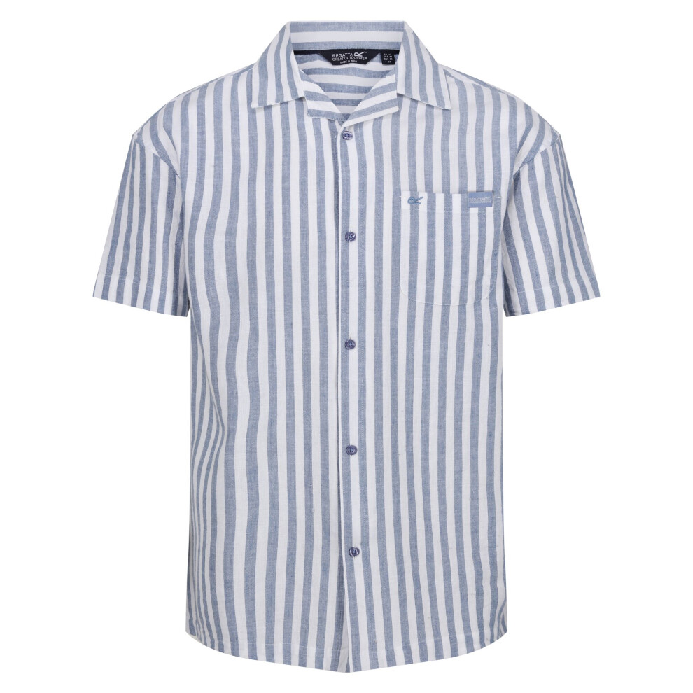 (S, Coronet Blue/White) Regatta Mens Shorebay II Stripe Short-Sleeved Shirt