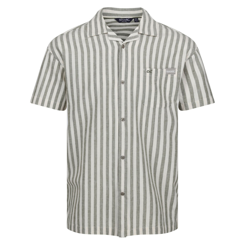 (XL, Fauna/Antique White) Regatta Mens Shorebay II Stripe Short-Sleeved Shirt