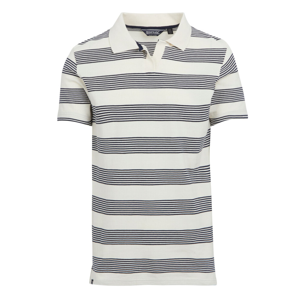 (M, Antique White/Navy) Regatta Mens Tempete Stripe Polo Shirt