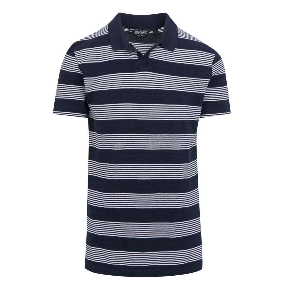 (M, Navy/White) Regatta Mens Tempete Stripe Polo Shirt